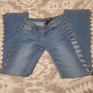 Studded Blue Open Leg Jeans